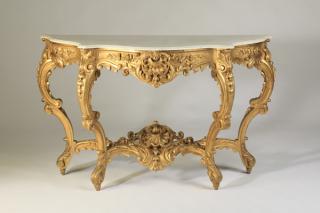 Appraisal: th c giltwood console w marble top Louis XV style