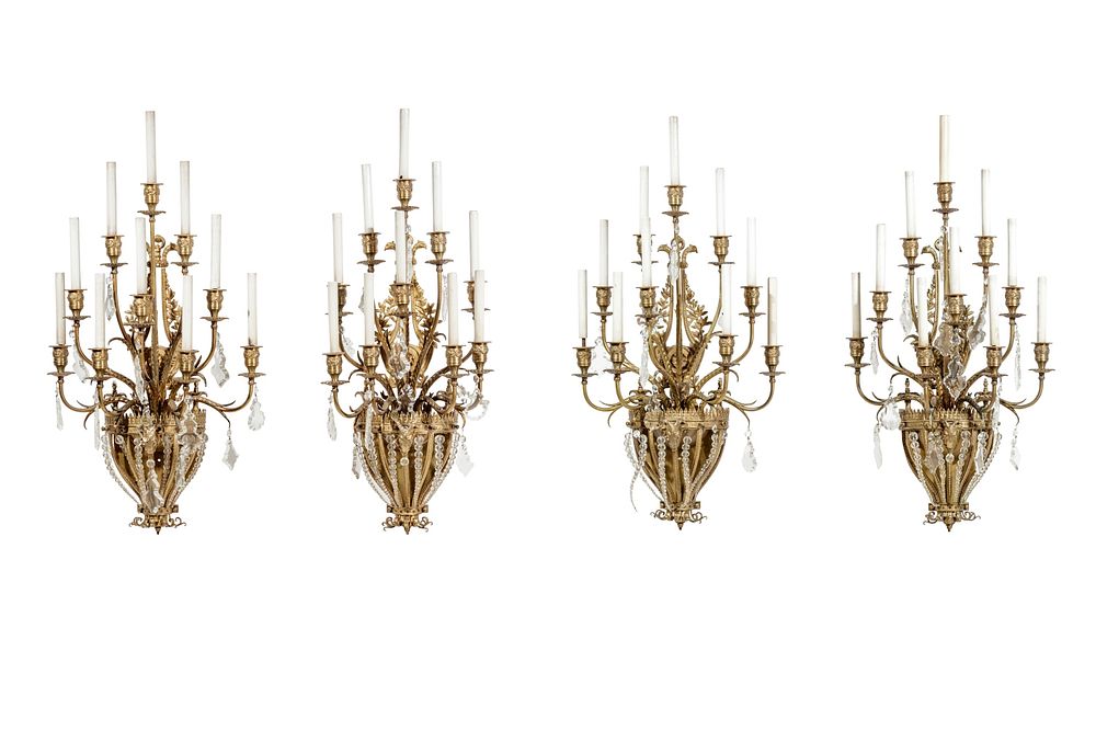 Appraisal: A Set of Four Gilt Bronze and Baccarat Glass Sconces