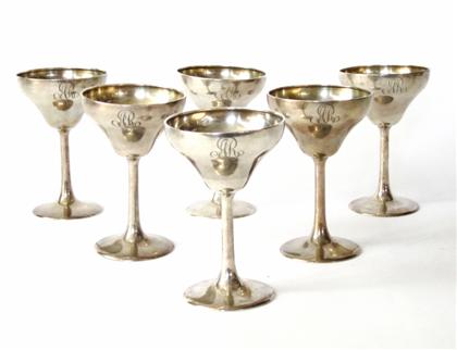 Appraisal: Six sterling silver dessert wine gobletsfrank w smith silver co