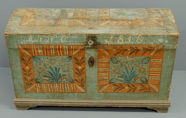 Appraisal: Continental dome-lid chest with paint decoration and dated h x