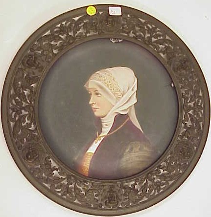 Appraisal: Handpainted porcelain plate of a woman in European dress and