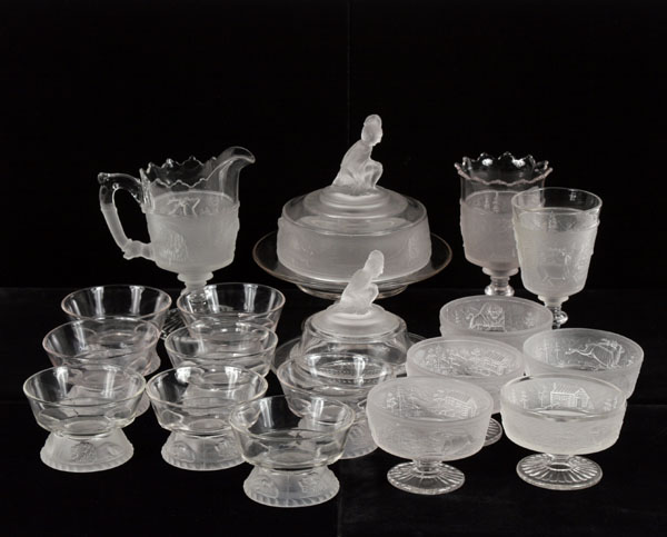 Appraisal: Westward Ho pattern glass items covered compote with kneeling warrior