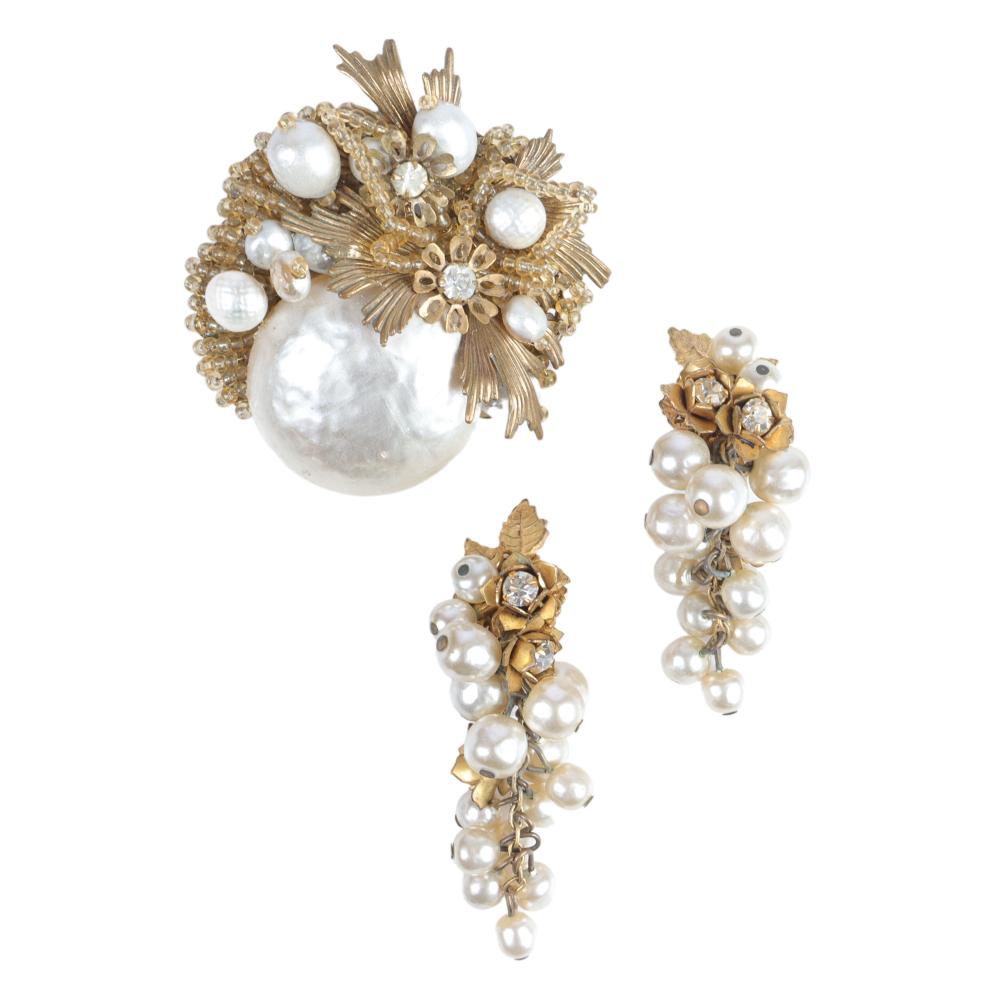 Appraisal: MIRIAM HASKELL EARLY PEARL CLUSTER BROOCH AND EARRING GROUP WITH