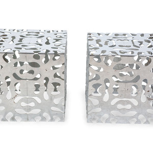 Appraisal: A Pair of Tri-Mark Reticulated Chrome-Plated Steel Cube Tables MID-