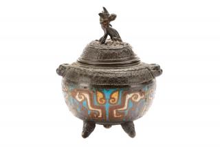 Appraisal: Japanese Champleve and Bronze Censer Japanese th century Tripod censer