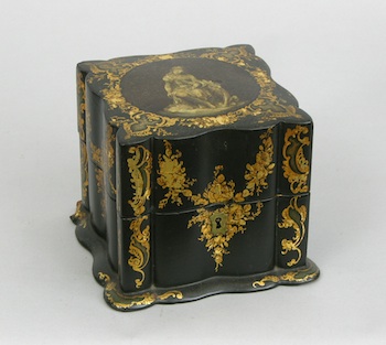 Appraisal: An Antique Papier Mache Box with Hinged Lid Vignette en