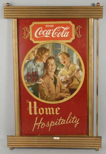 Appraisal: Cardboard Coca-Cola Hospitality Sign Description Original frame Condition Very Good