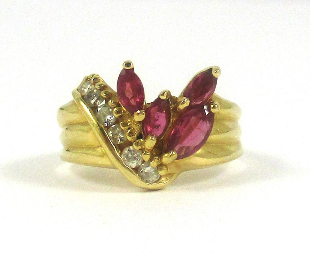 Appraisal: RUBY DIAMOND AND FOURTEEN KARAT GOLD RING set with six