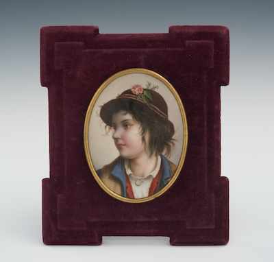 Appraisal: A Hand Painted Continental Porcelain Portrait Plaque of a Young