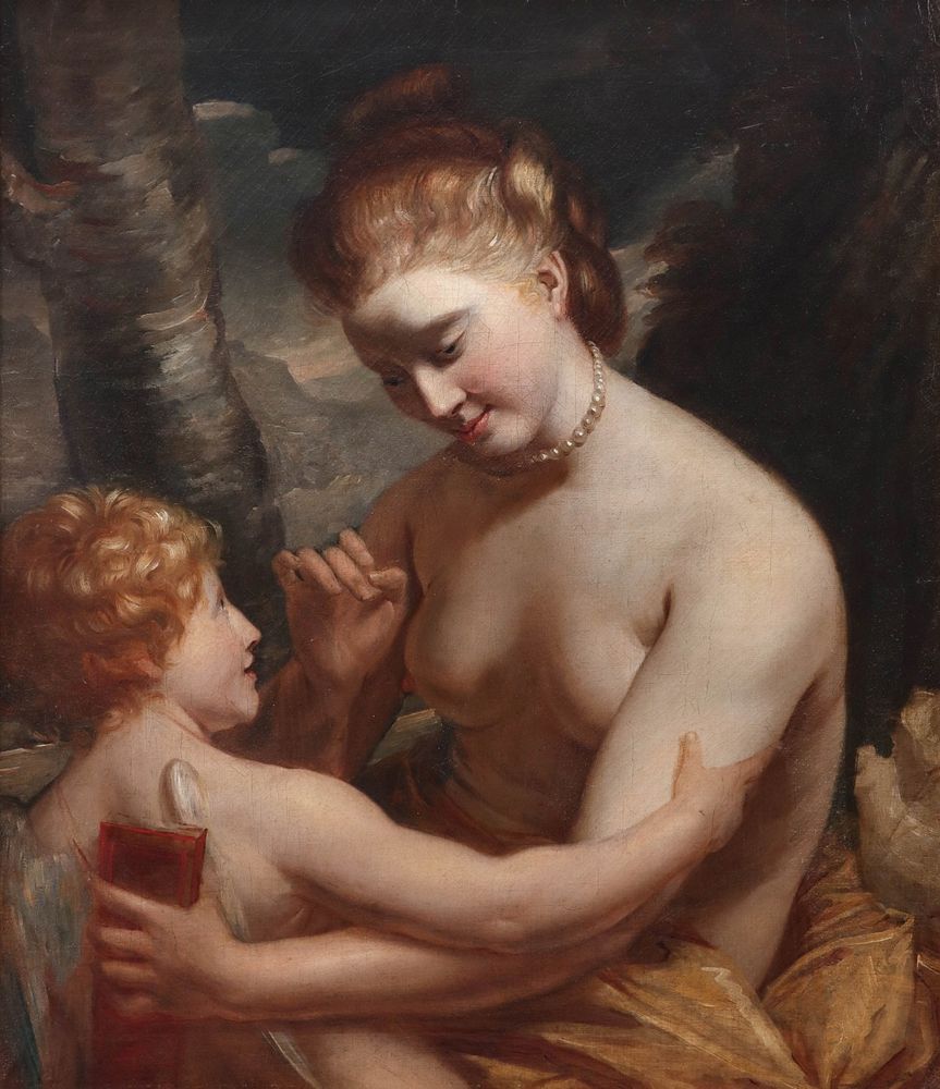 Appraisal: AN ENGLISH SCHOOL OIL ON CANVAS VENUS DISARMING CUPID Venus