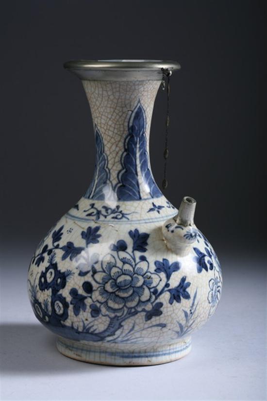 Appraisal: CHINESE BLUE AND WHITE PORCELAIN KENDI Qing dynasty Painted to