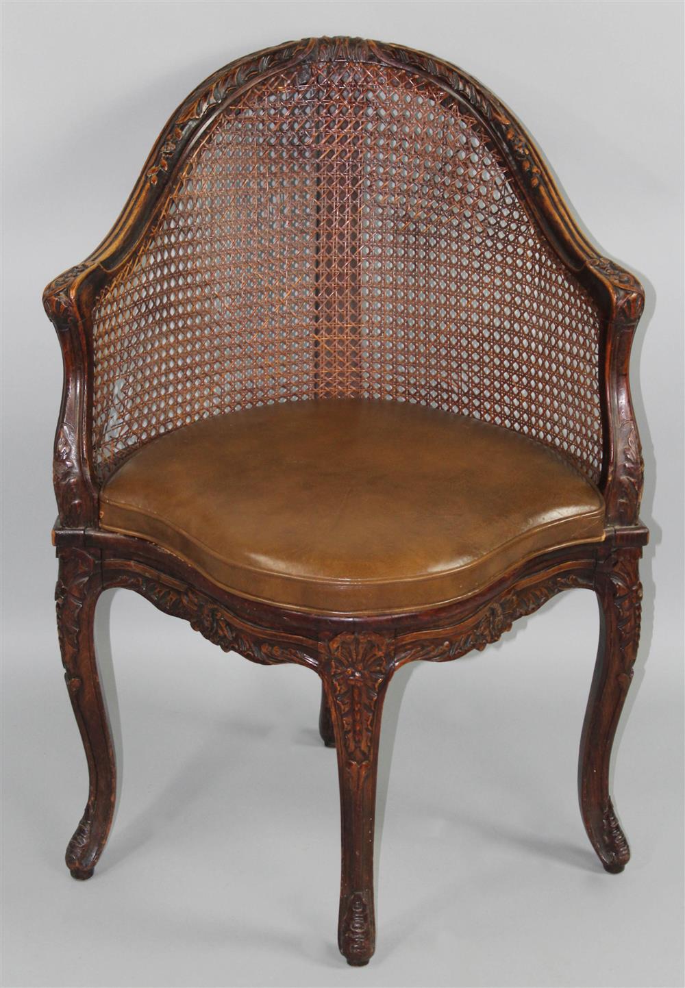 Appraisal: FRENCH PROVINCIAL CARVED FRUITWOOD CORNER CHAIR having a carved and