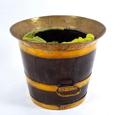 Appraisal: A th Century coopered oak log bin brass bound with