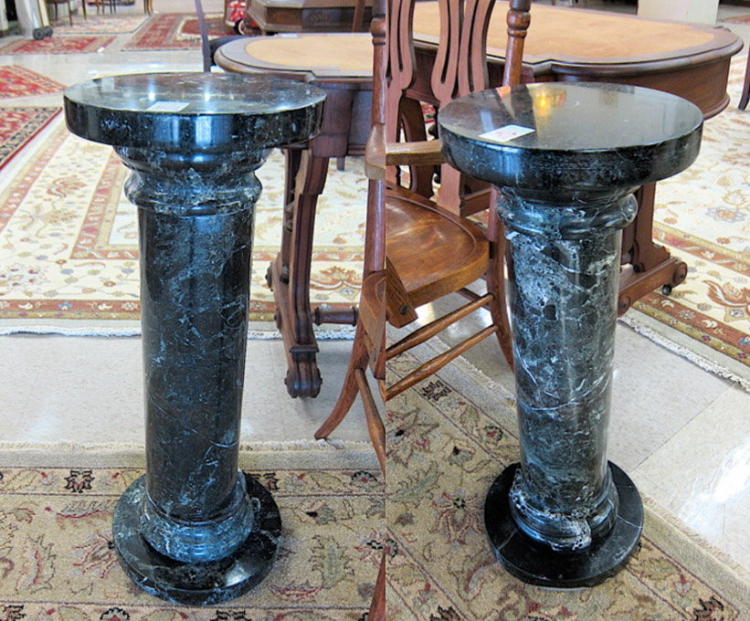 Appraisal: A PAIR OF BLACK ITALIAN MARQUINA MARBLE PEDESTALS each having