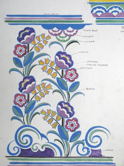 Appraisal: TRUDA CARTER Design of flowers and border on paper painted