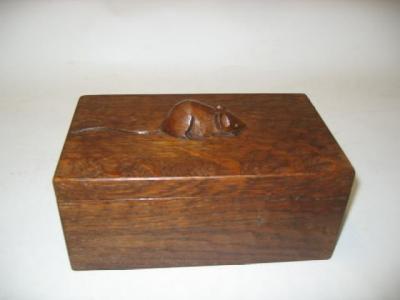 Appraisal: AN ADZED OAK TRINKET BOX by Robert Mouseman Thompson of