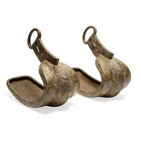 Appraisal: Pair of Japanese Brass Inlaid Bronze Stirrups Estimate -