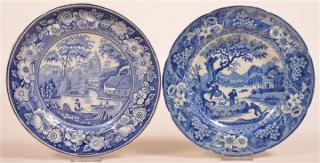 Appraisal: Two Staffordshire Blue Transfer China Plates Both depicting various boating