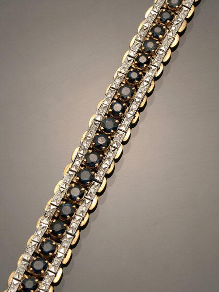 Appraisal: -Karat Yellow-Gold White-Gold Blue Sapphire and Diamond Bracelet Set with