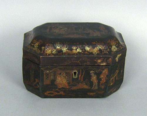 Appraisal: Oriental paper mache tea caddy early th c h x