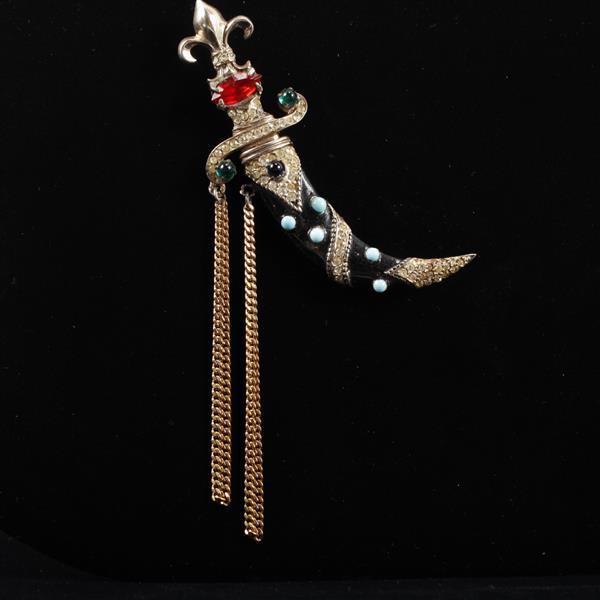 Appraisal: Urie Mandle Sterling Enamel Rhinestone Dagger Sword Double Brooch Pin