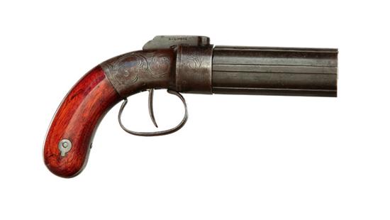 Appraisal: WILLIAM MARSTON DOUBLE-ACTION PEPPERBOX caliber '' engraved six-shot ribbed barrel