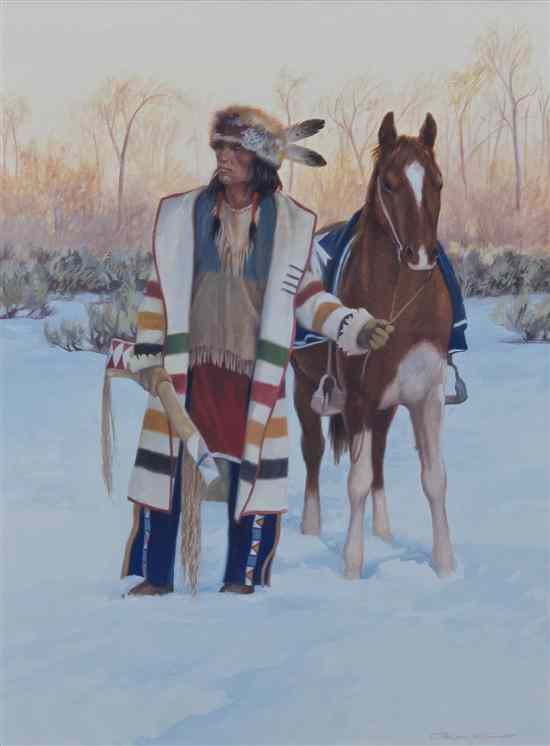 Appraisal: Gary Kapp American Native American Man with Horse in the