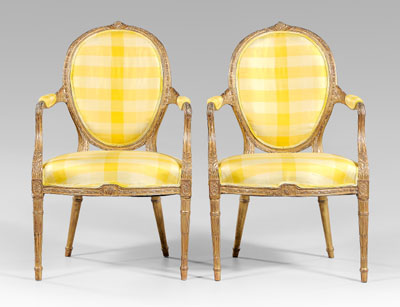 Appraisal: Fine pair George III gilt wood open armchairs in the