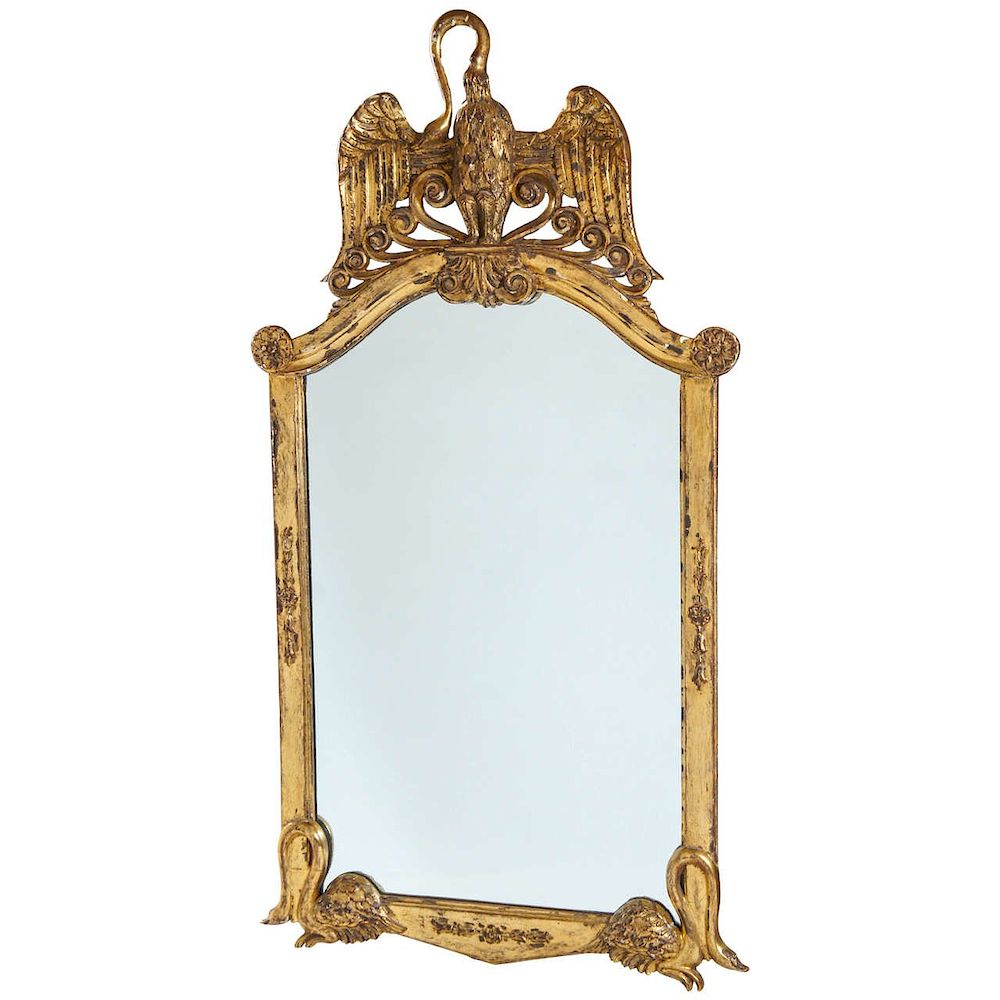 Appraisal: Giltwood Swan-Motif Mirror Retail Unusual large vintage Italian wall mirror