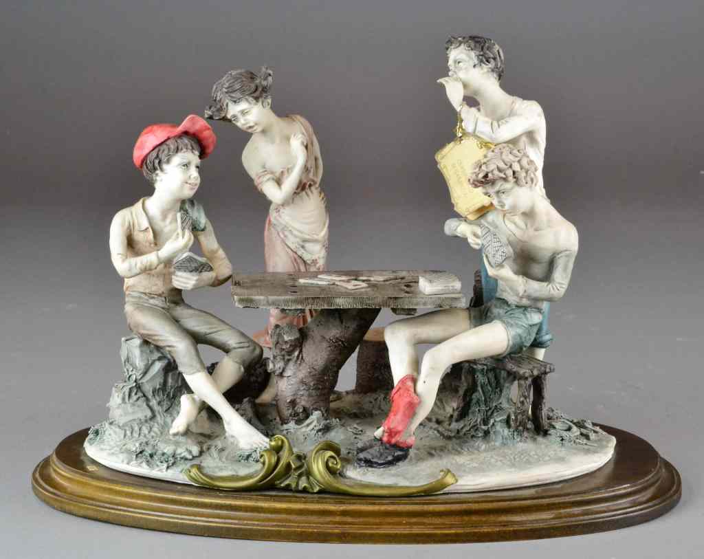 Appraisal: 'Playing Cards'' Capodimonte-style CompositeFigural grouping of young people playing cards