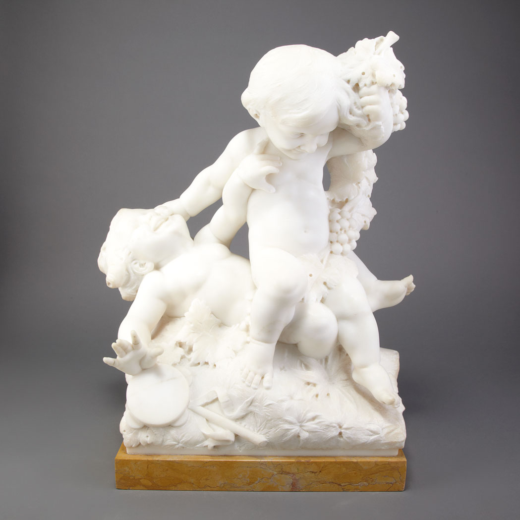 Appraisal: Italian Carved White Marble Group of Two Bacchantes Professor Andreini