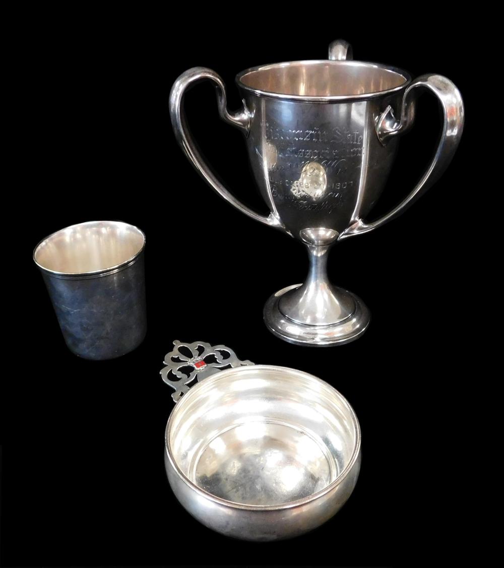 Appraisal: SILVER Sterling trophy and porringer along with a silver plated