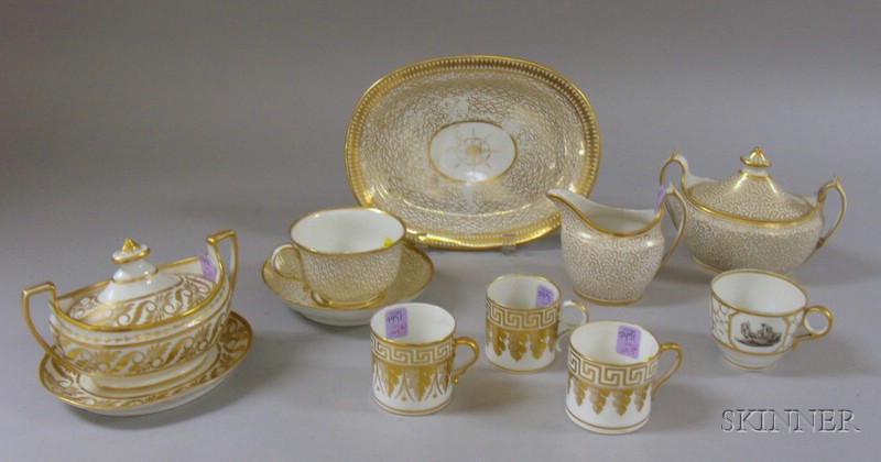 Appraisal: Eleven Assorted British Gilt Decorated Porcelain Table Items including a