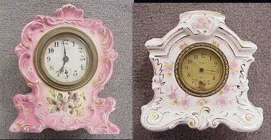 Appraisal: Two small china cased boudoir clocks The first by William