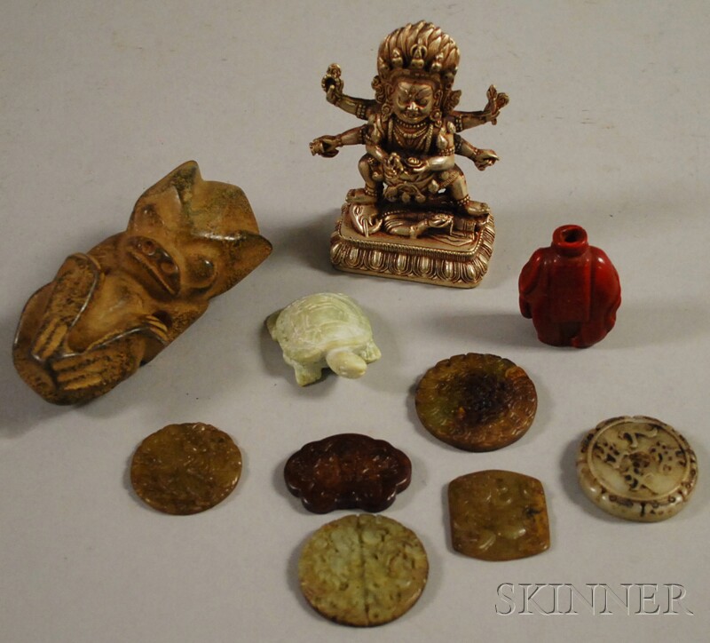 Appraisal: Ten Assorted Small Asian Items a silvered metal deity figure