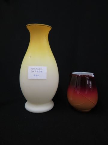 Appraisal: pcs Victorian Glass satin yellow vase excellent and a glossy