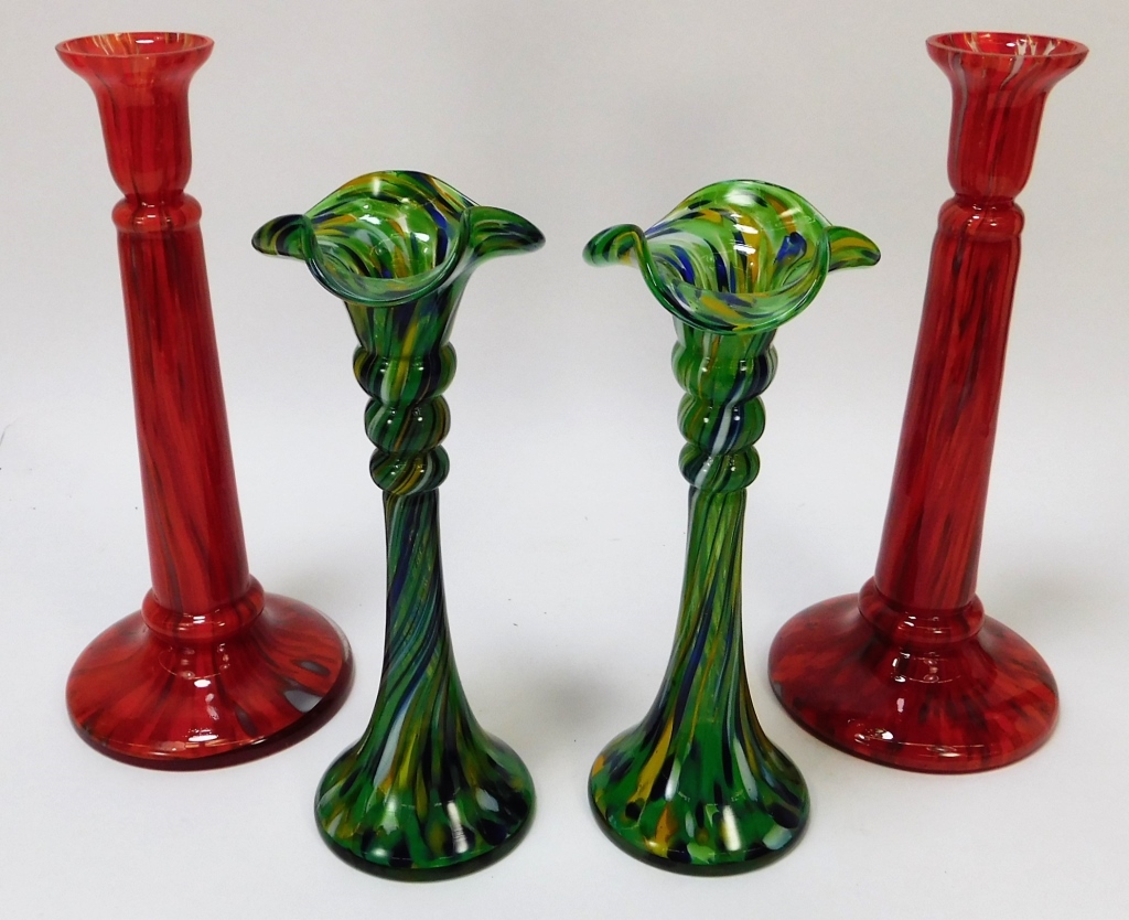 Appraisal: PR WELZ CANDLESTICK BOHEMIAN ART GLASS VASES Bohemia th CenturyLot