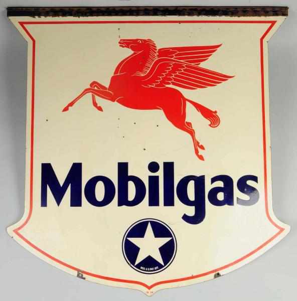 Appraisal: s Mobilgas -Sided Porcelain Cutout Sign Small to medium chips