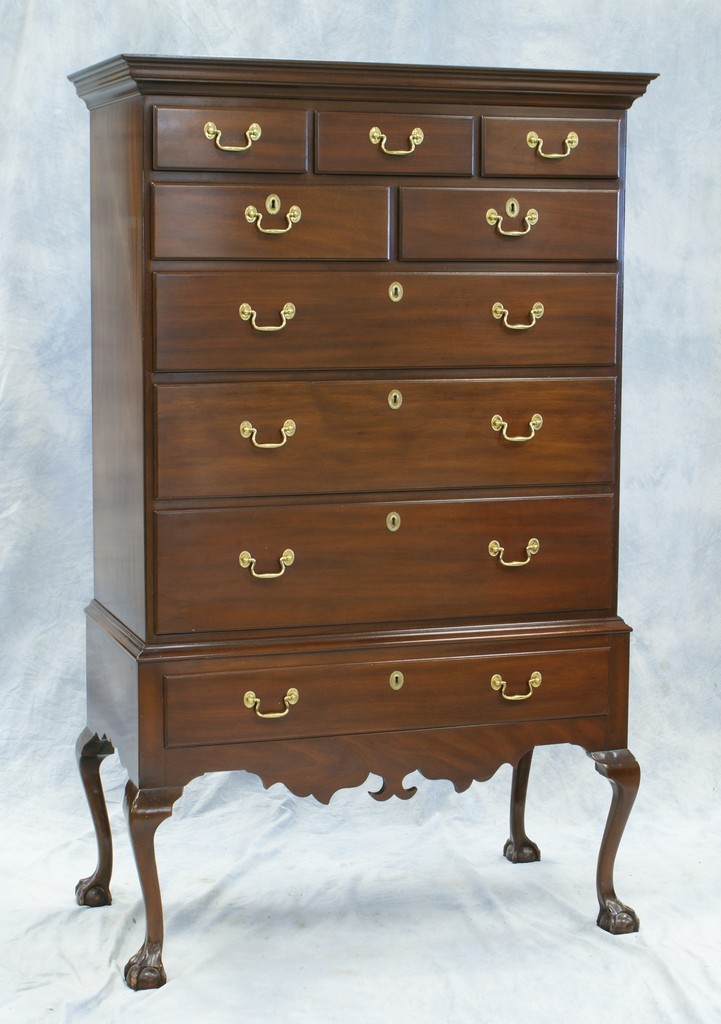 Appraisal: Mahogany Chippendale style bench-made flat top highboy by Kittinger Colonial