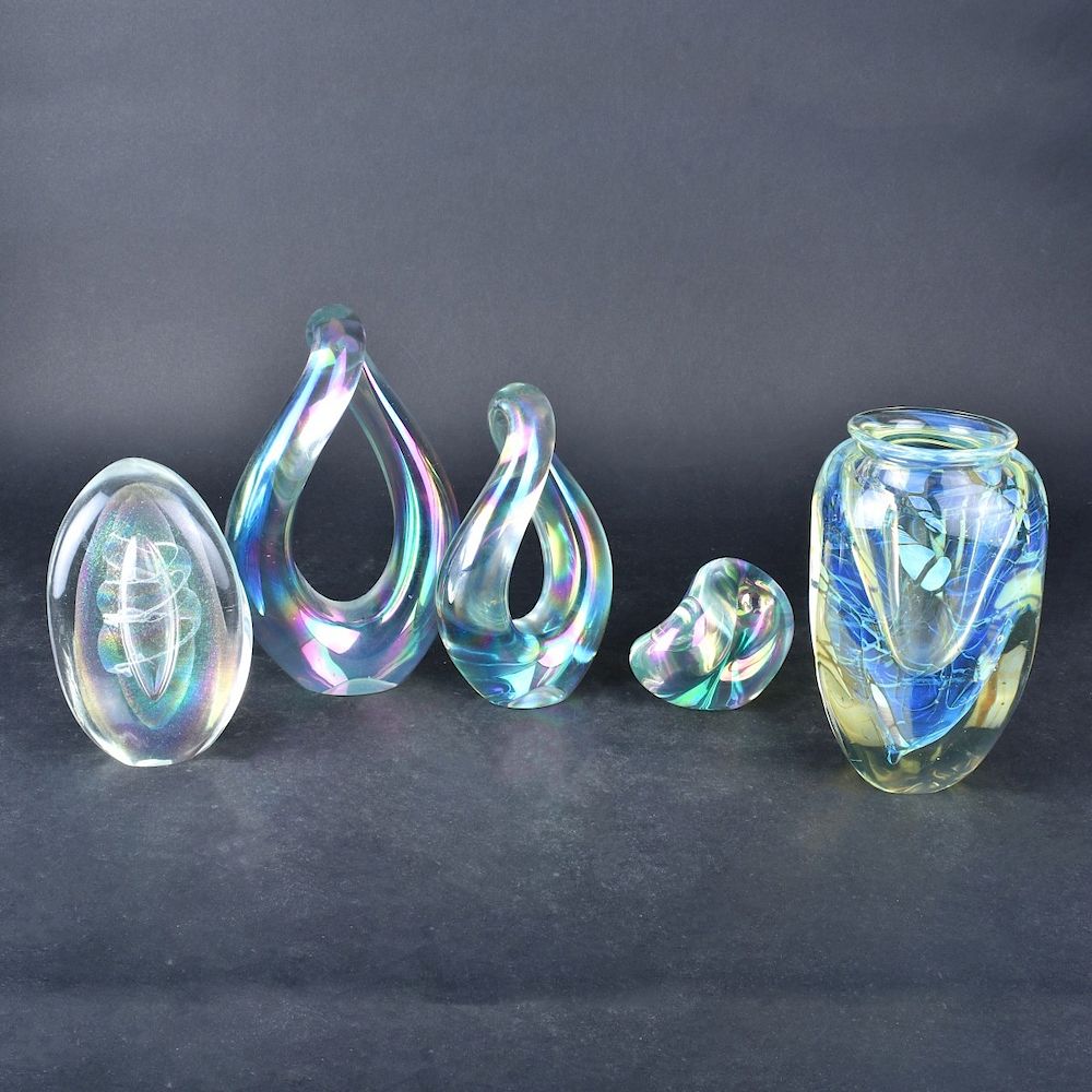 Appraisal: Five Eickholt Art Glass Objects Five Robert Eickholt Art Glass