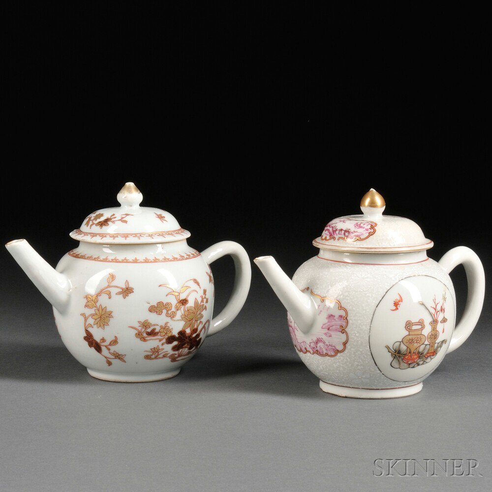 Appraisal: Two Chinese Export Porcelain Teapots with Covers late th century