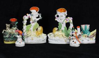 Appraisal: lot of English Staffordshire figural spill vases depicting roosters a