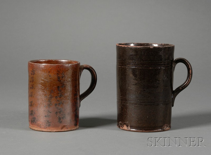 Appraisal: Two Redware Mugs attributed to Daniel Bayley Newburyport Massachusetts late