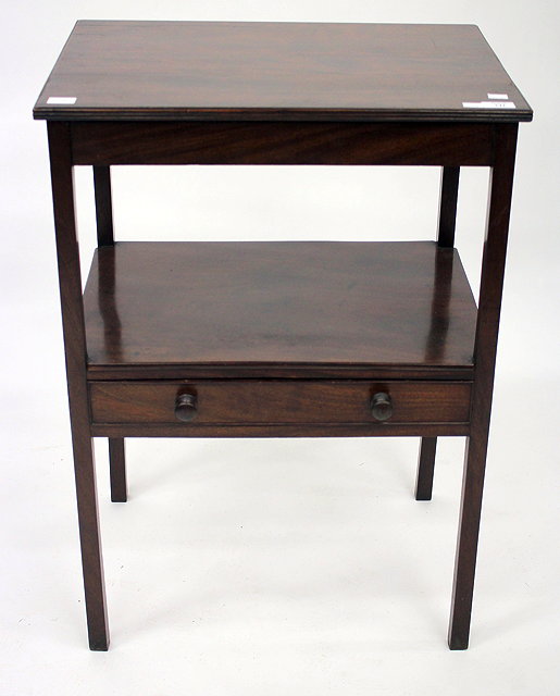 Appraisal: A LATE GEORGIAN MAHOGANY TWO TIER WASH STAND with fitted