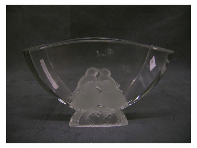 Appraisal: Signed art glass Lalique frosted and crystal vase with love