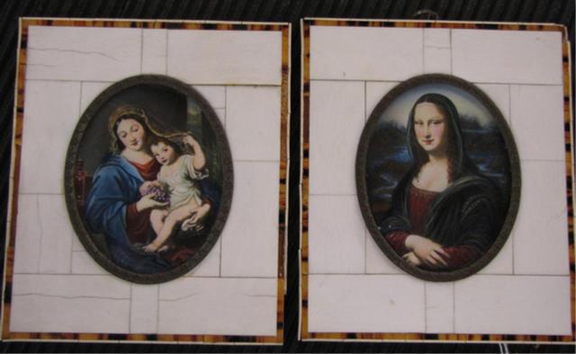 Appraisal: Pair of Ivory Framed Miniature Portraits both color enhanced prints