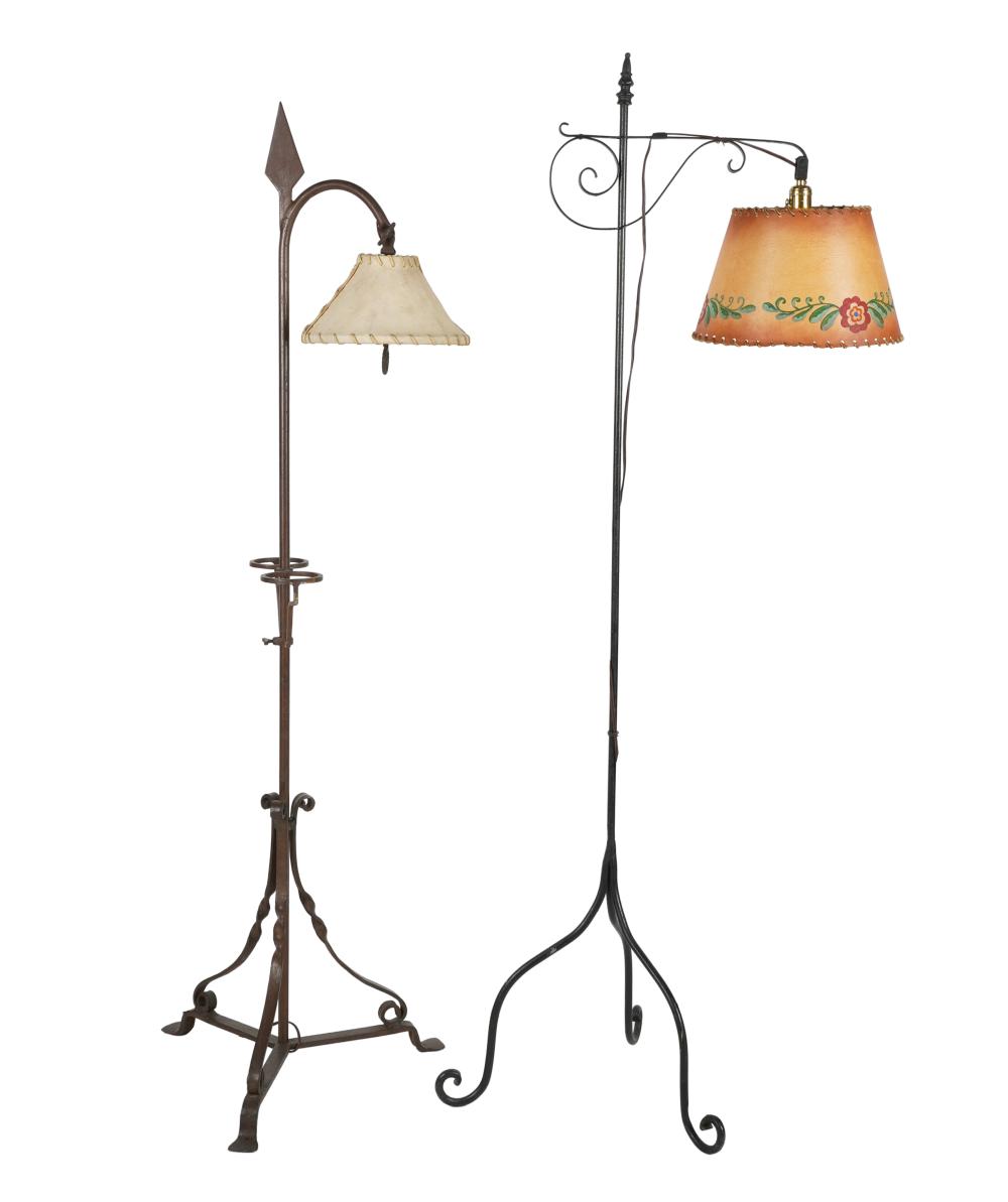 Appraisal: TWO ASSORTED SPANISH REVIVAL IRON FLOOR LAMPSthe first with arrow-shaped