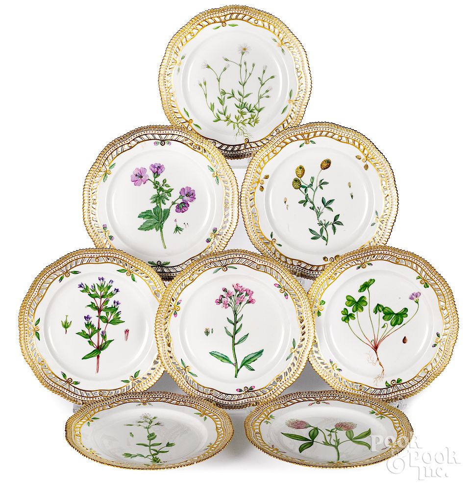 Appraisal: Royal Copenhagen Flora Danica plates Eight Royal Copenhagen Flora Danica