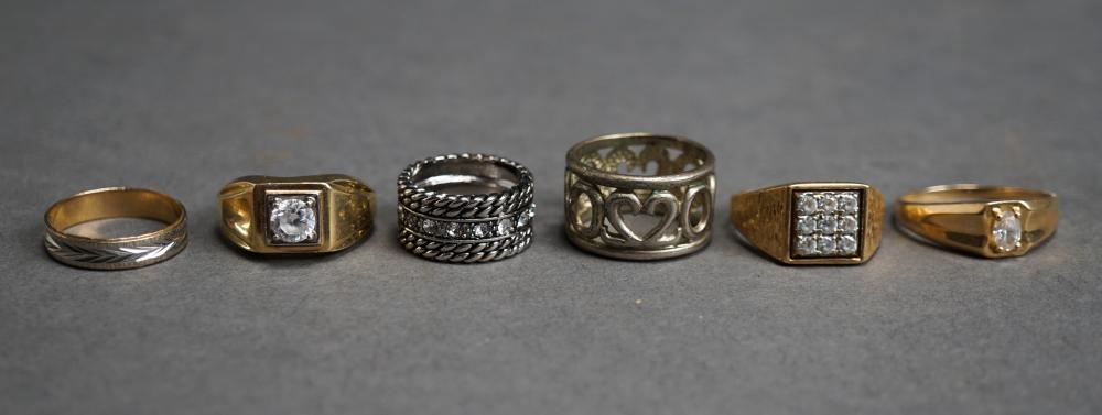 Appraisal: Four -Karat Gold Rings and Two Silvered Metal Rings Weight