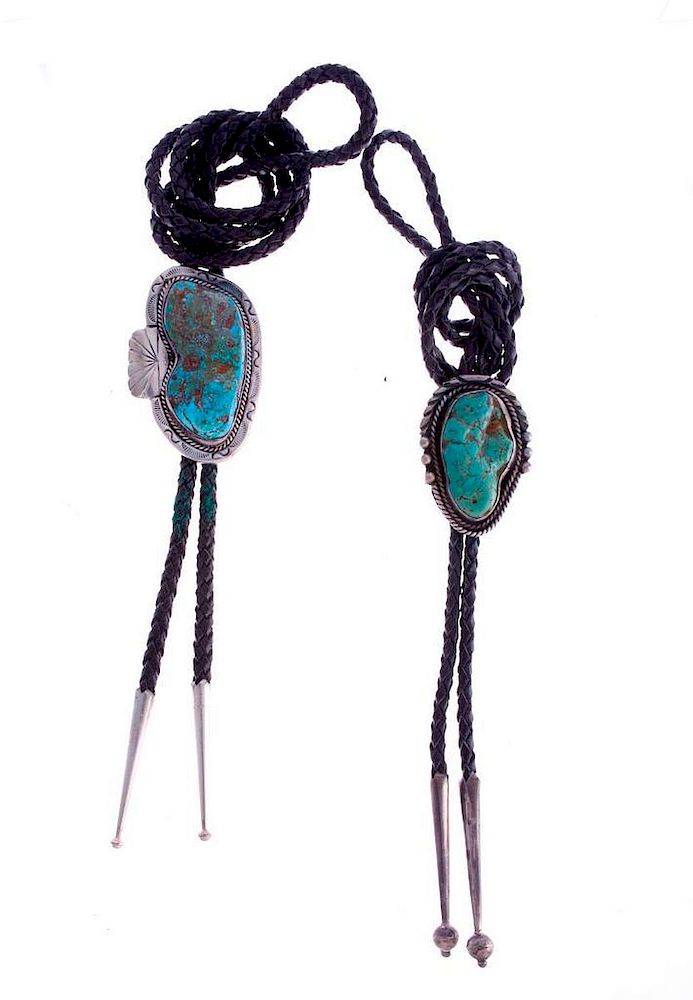 Appraisal: NAVAJO BOLOS Two Vintage Navajo bolo ties turquoise and silver